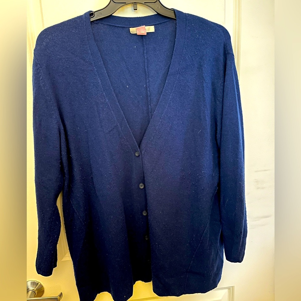 Sejour blue wool/cashmere cardigan sweater, v-neck, button down, size 2X
